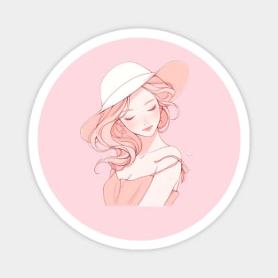 Minimalist line art pretty girl in pink Magnet